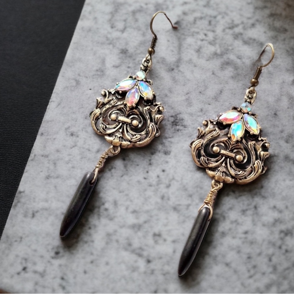 Statement Earrings Rhinestone Real Howlite Stone